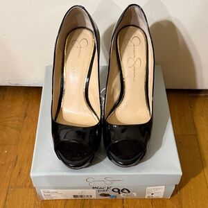 Jessica Simpson Glossy Black Peep Toe Heels
